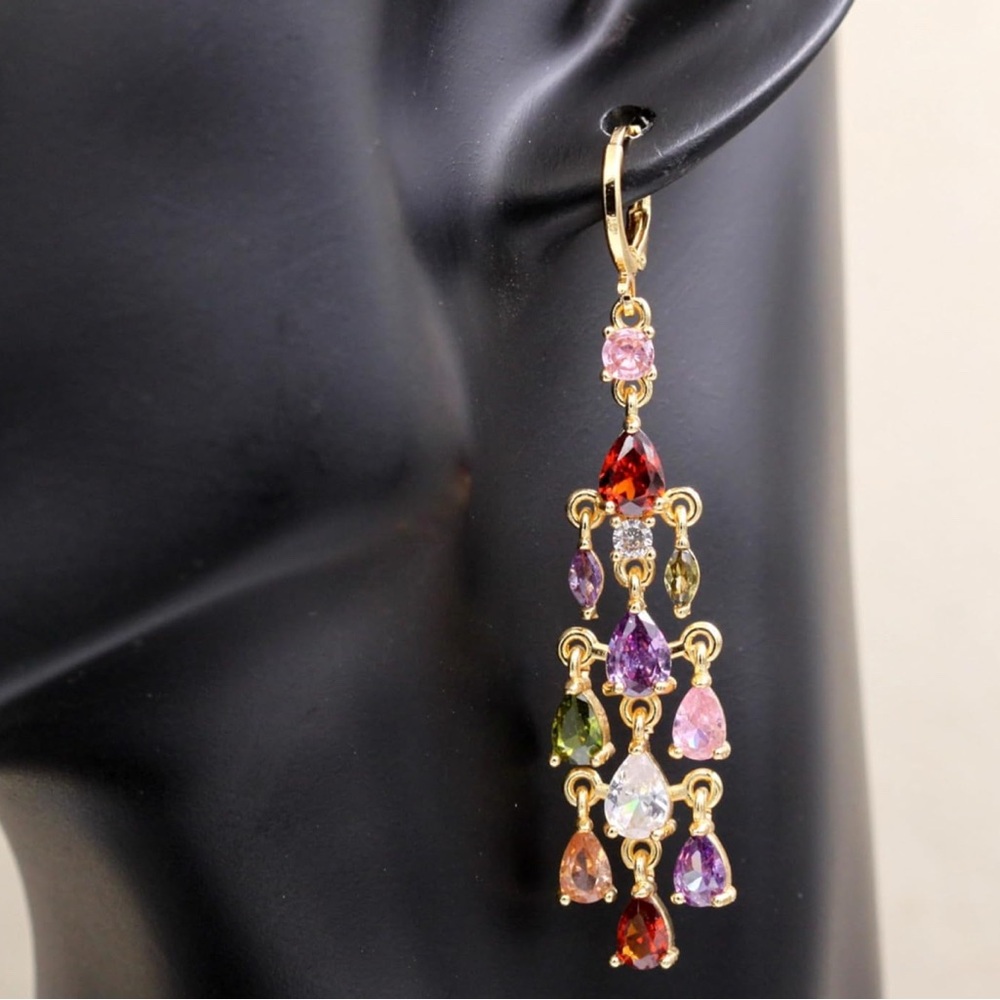 Elegant Multicolor Drop Earrings 18 K Gold Plated